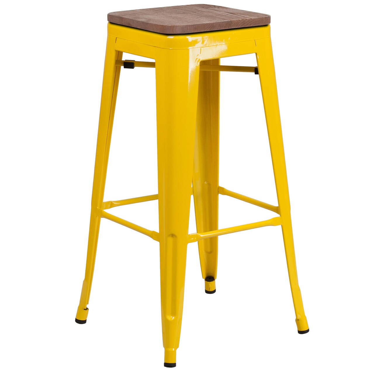Merrick Lane Dalton Series Backless Metal Dining Stool with Wooden Seat for Indoor Use